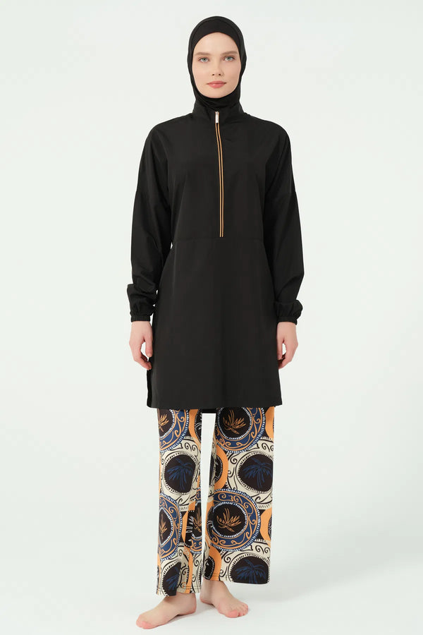 Modest Swimsuit Set with Printed Pants