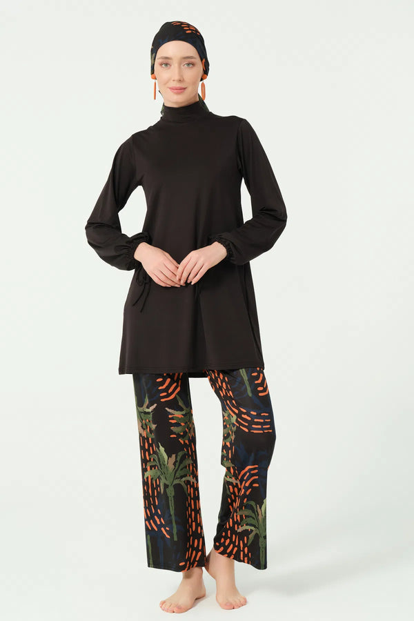 Palm Patterned Modest Swimsuit