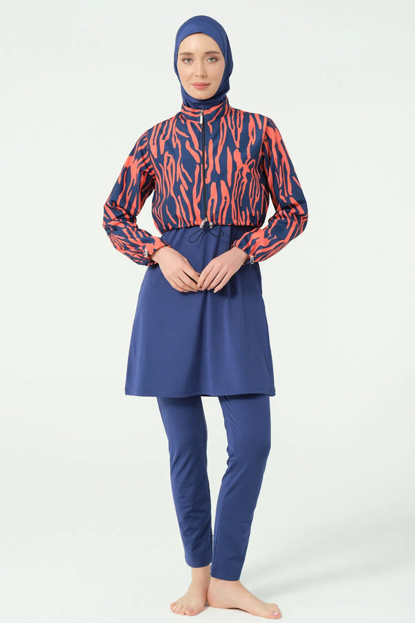 Patterned Crop Modest Swimsuit – 6-Piece Set