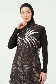 Gold Patterned Long Modest Swimsuit