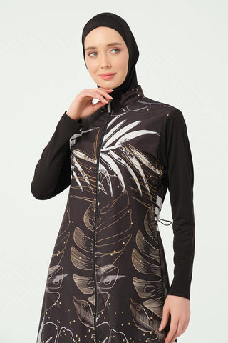 Gold Patterned Long Modest Swimsuit