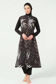 Gold Patterned Long Modest Swimsuit