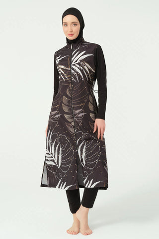 Gold Patterned Long Modest Swimsuit