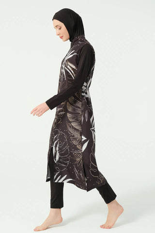 Gold Patterned Long Modest Swimsuit