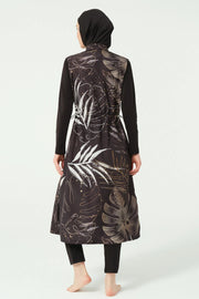 Gold Patterned Long Modest Swimsuit