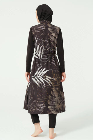 Gold Patterned Long Modest Swimsuit