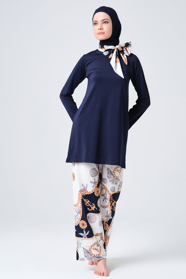 Navy blue-patterned-modest-swimsuit