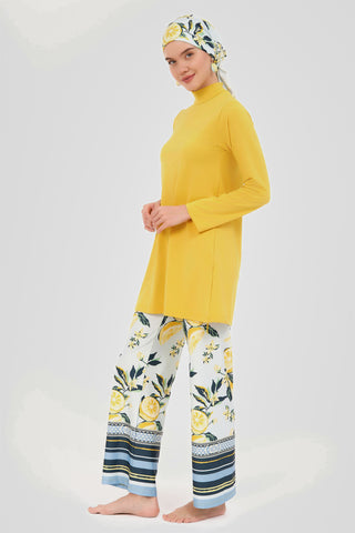 Lemon Patterned Modest Swimsuit