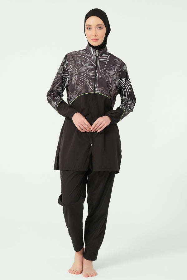 Modest Swimsuit Set with Piping Detail