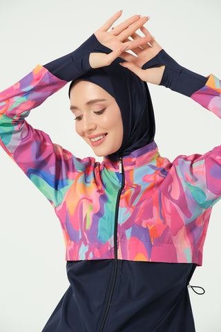 Thumbhole Crop-Style Modest Swimsuit