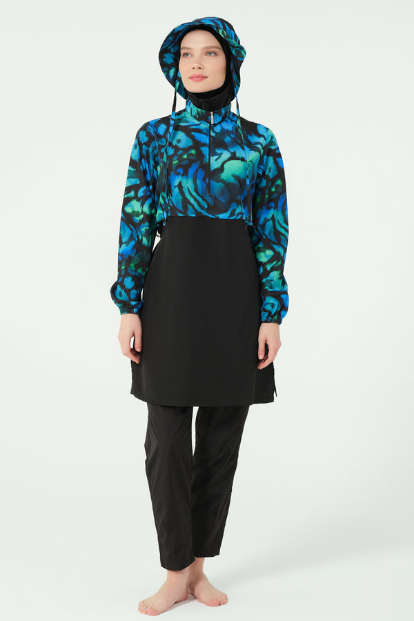 Crop-Style Modest Swimsuit Set with Hat