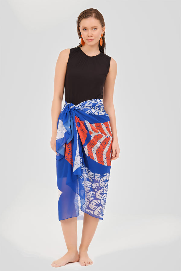 Blue orange-print-skirt-pareo